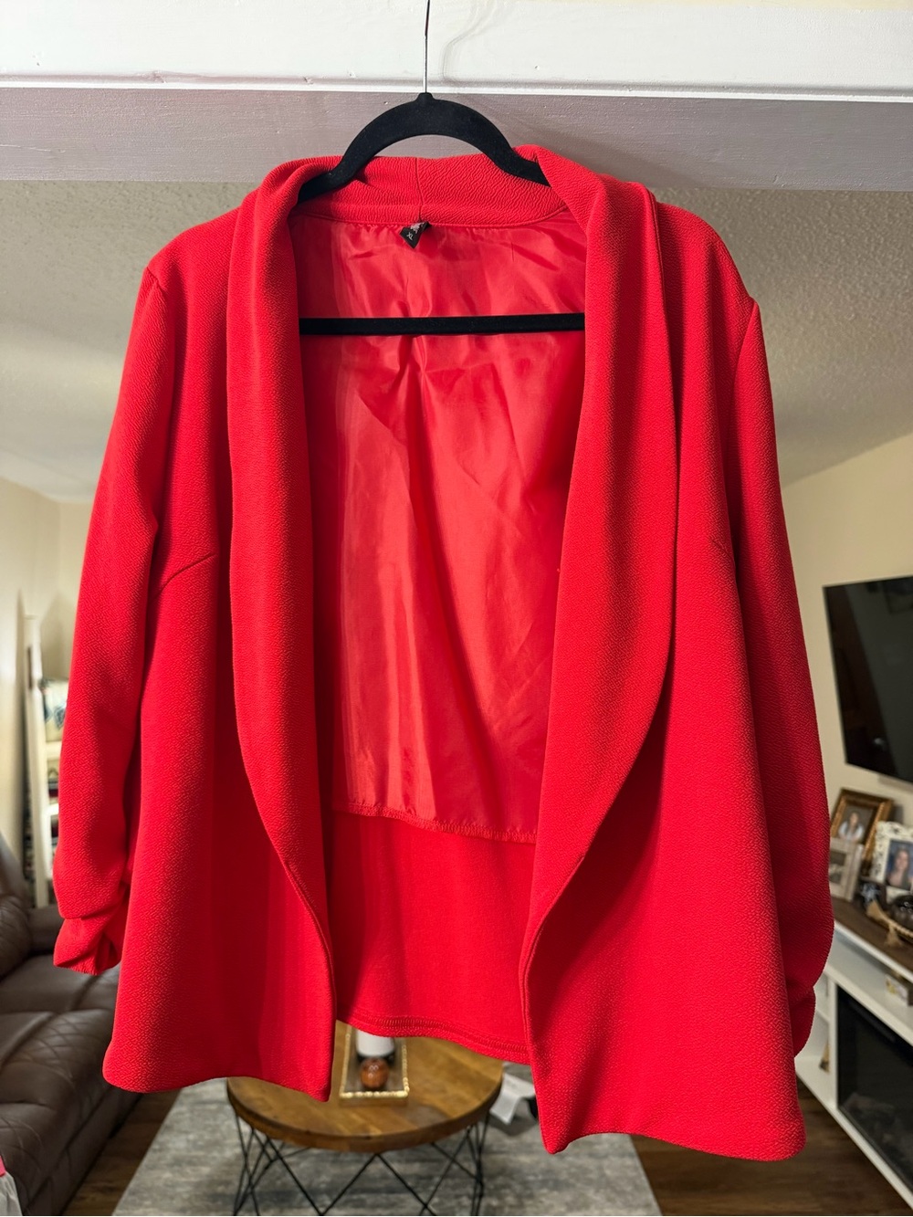 Lock & Love Red Open Front Blazer Ruched Sleeve Jacket Women’s XL ❤️